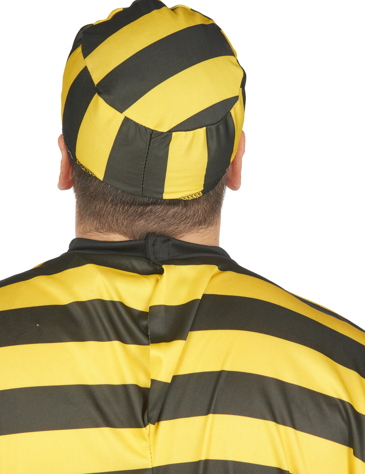 Vue de dos du bonnet du déguisement de prisonnier pour adulte