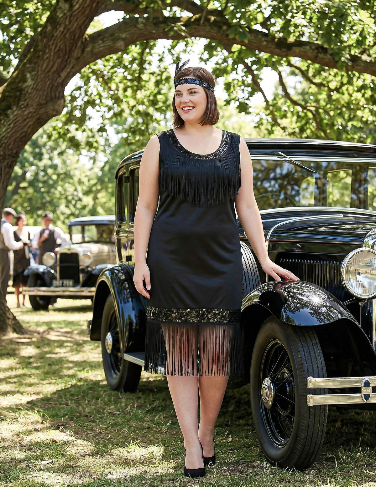Beállítás régi autóval a charleston ruha jelmeznél