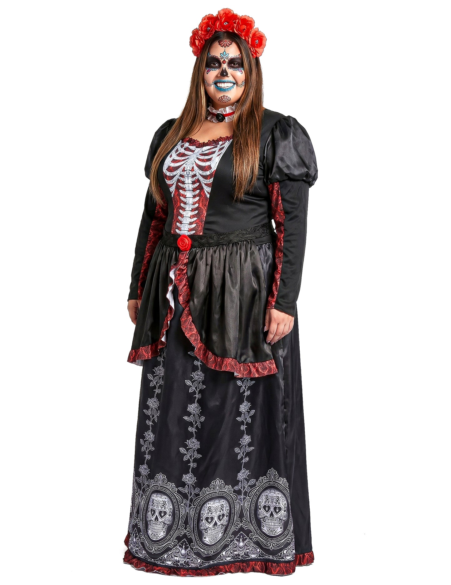 Nagy derék jelmez hosszú ruhája Los muertos nő