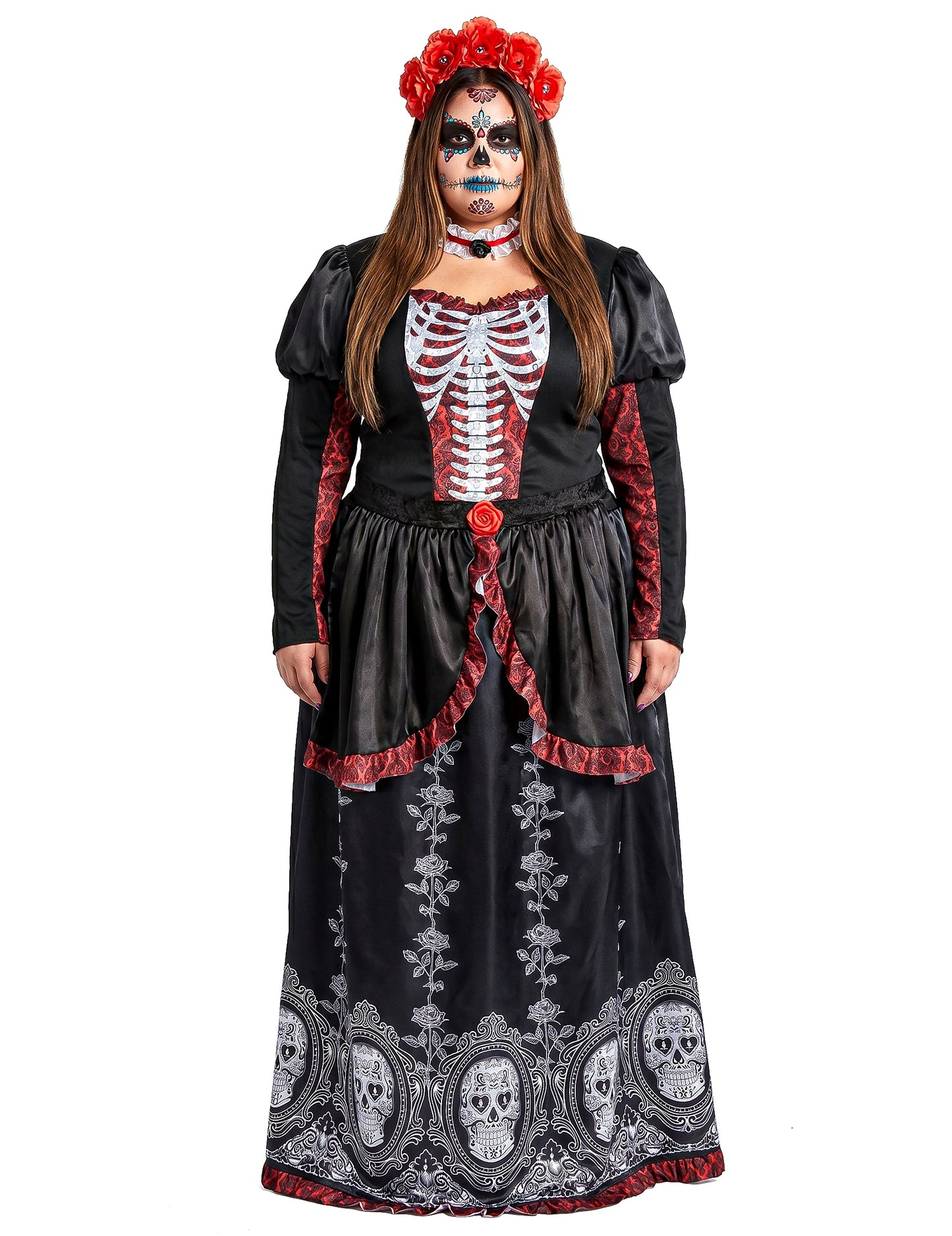 Déguisement grande taille robe longue Dia de los muertos femme