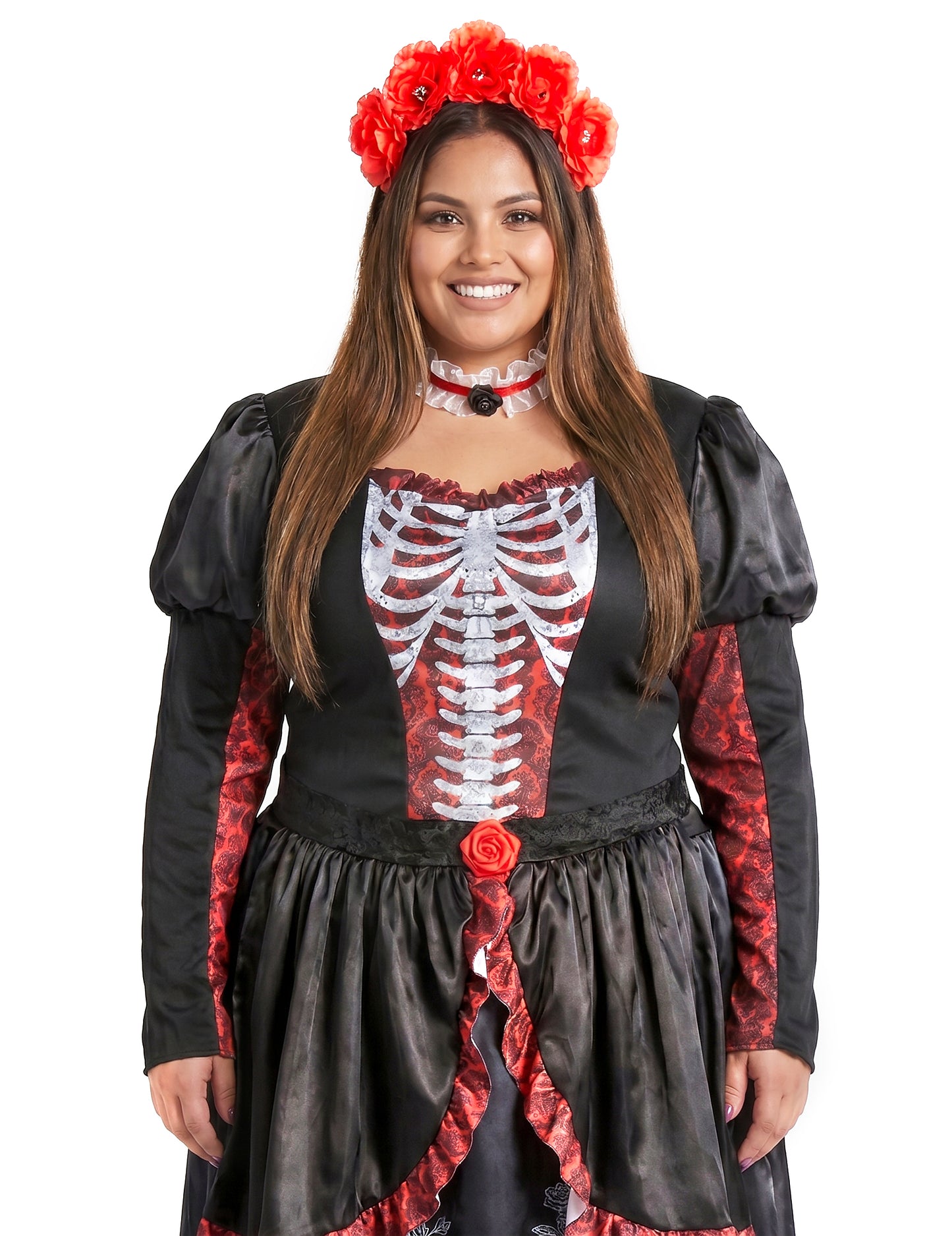 Nagy derék jelmez hosszú ruhája Los muertos nő