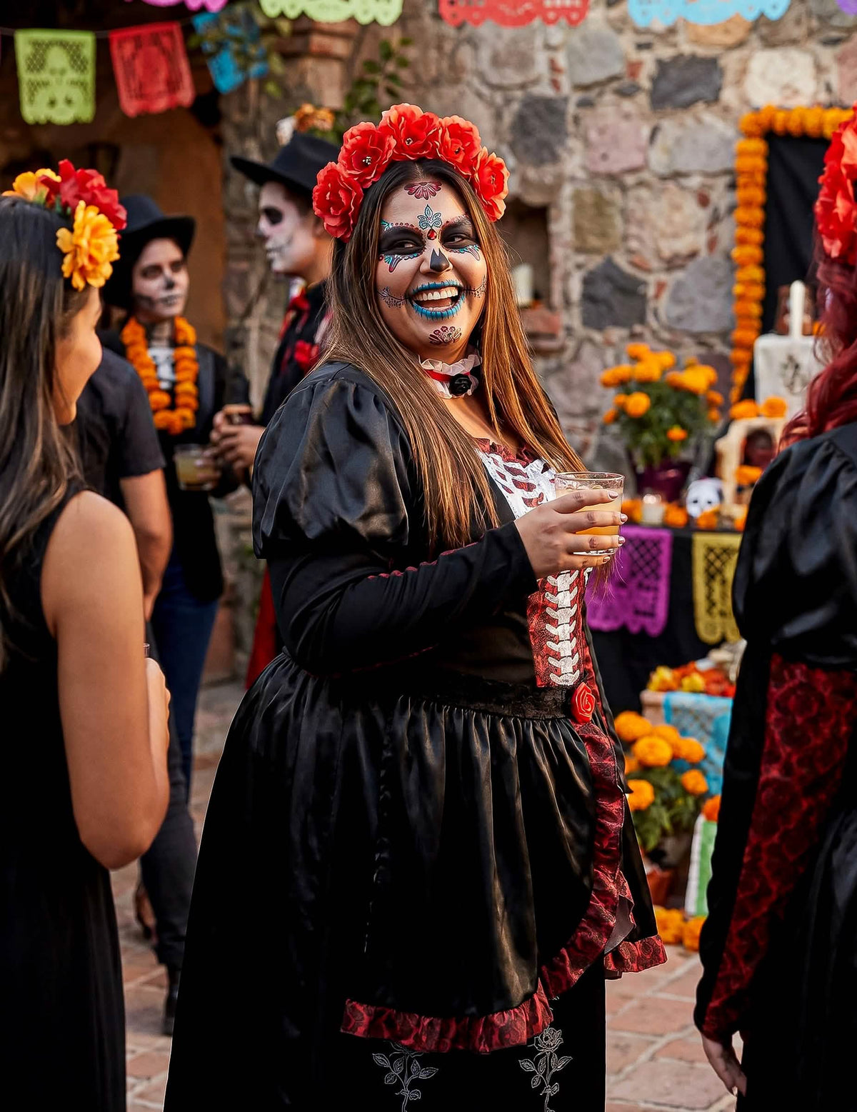 Nagy derék jelmez hosszú ruhája Los muertos nő