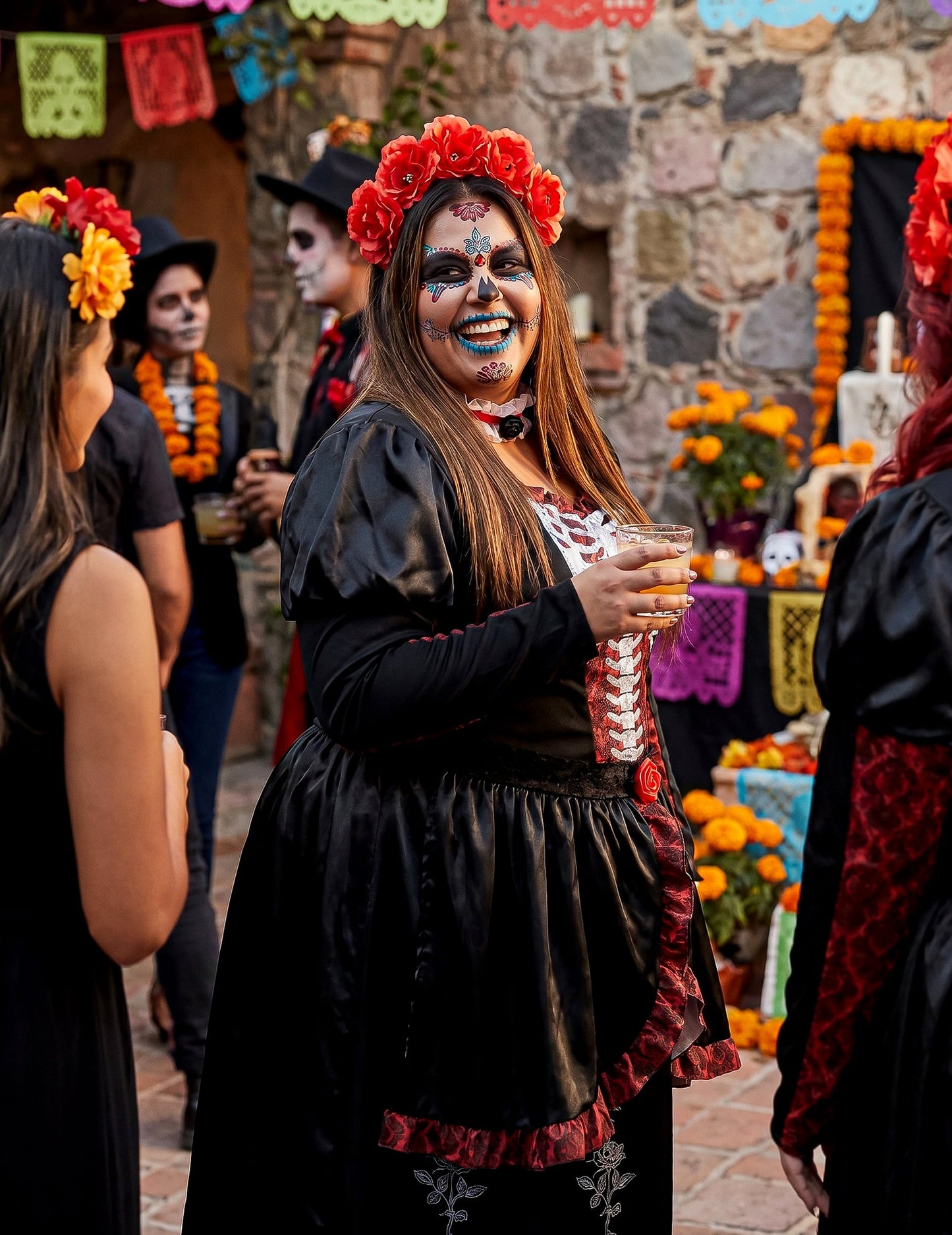 Nagy derék jelmez hosszú ruhája Los muertos nő