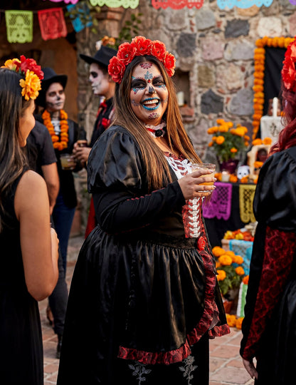 Nagy derék jelmez hosszú ruhája Los muertos nő