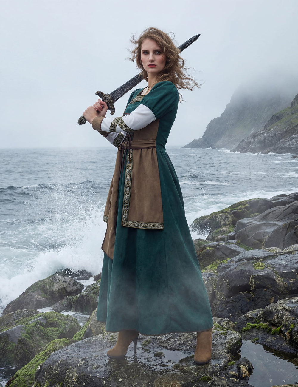 Vue de profil du déguisement guerrière viking luxe pour femme