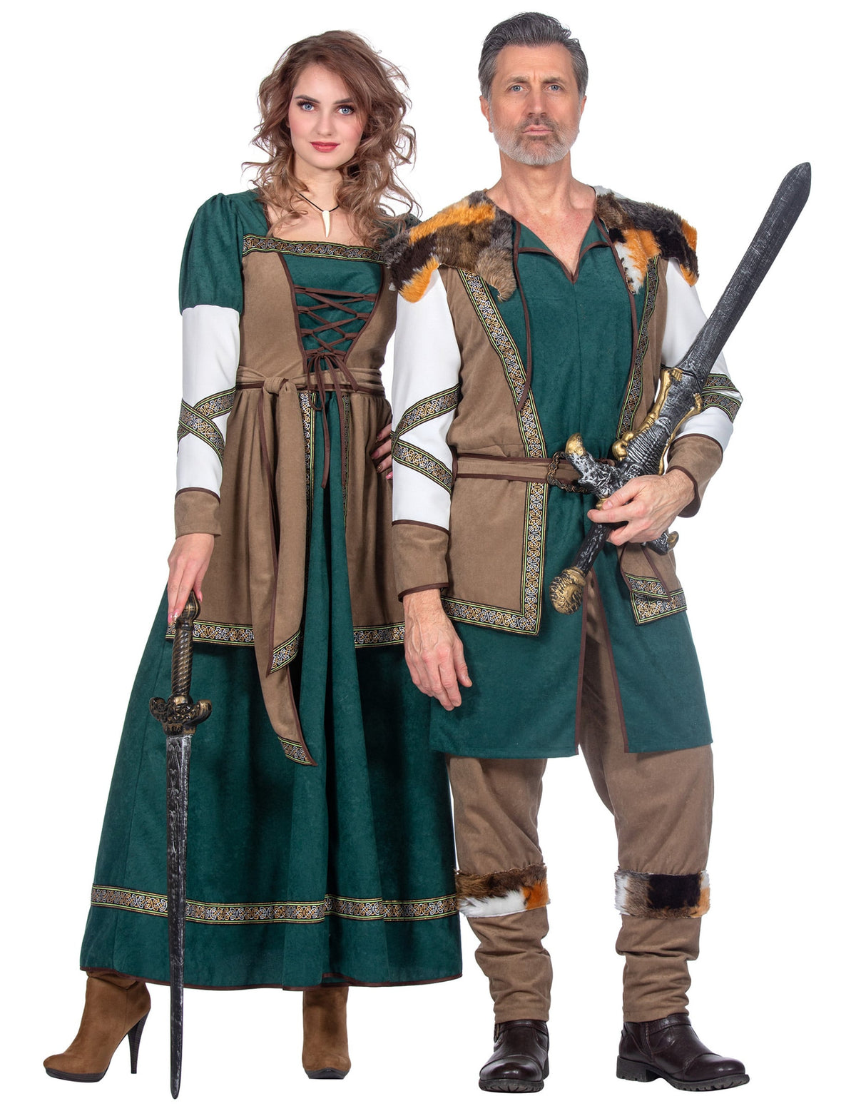 Déguisement guerrière viking luxe pour femme vert et marron