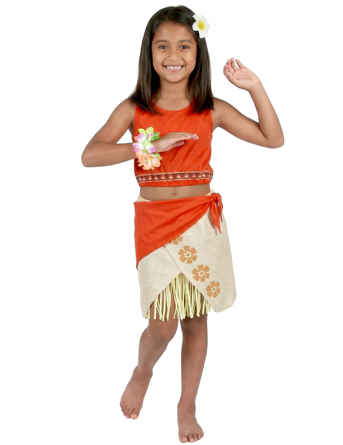 Déguisement Hawaï pour fille corail avec fleurs