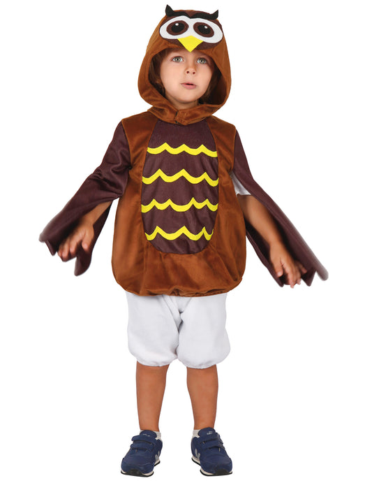 Déguisement de hibou pour enfant marron et blanc avec capuche tête de hibou