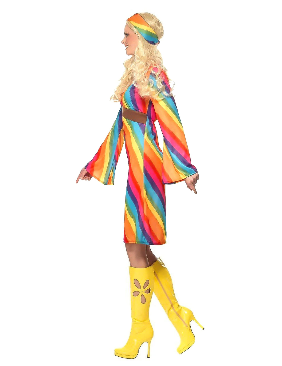 Vue de profil du déguisement hippie arc-en-ciel pour femme