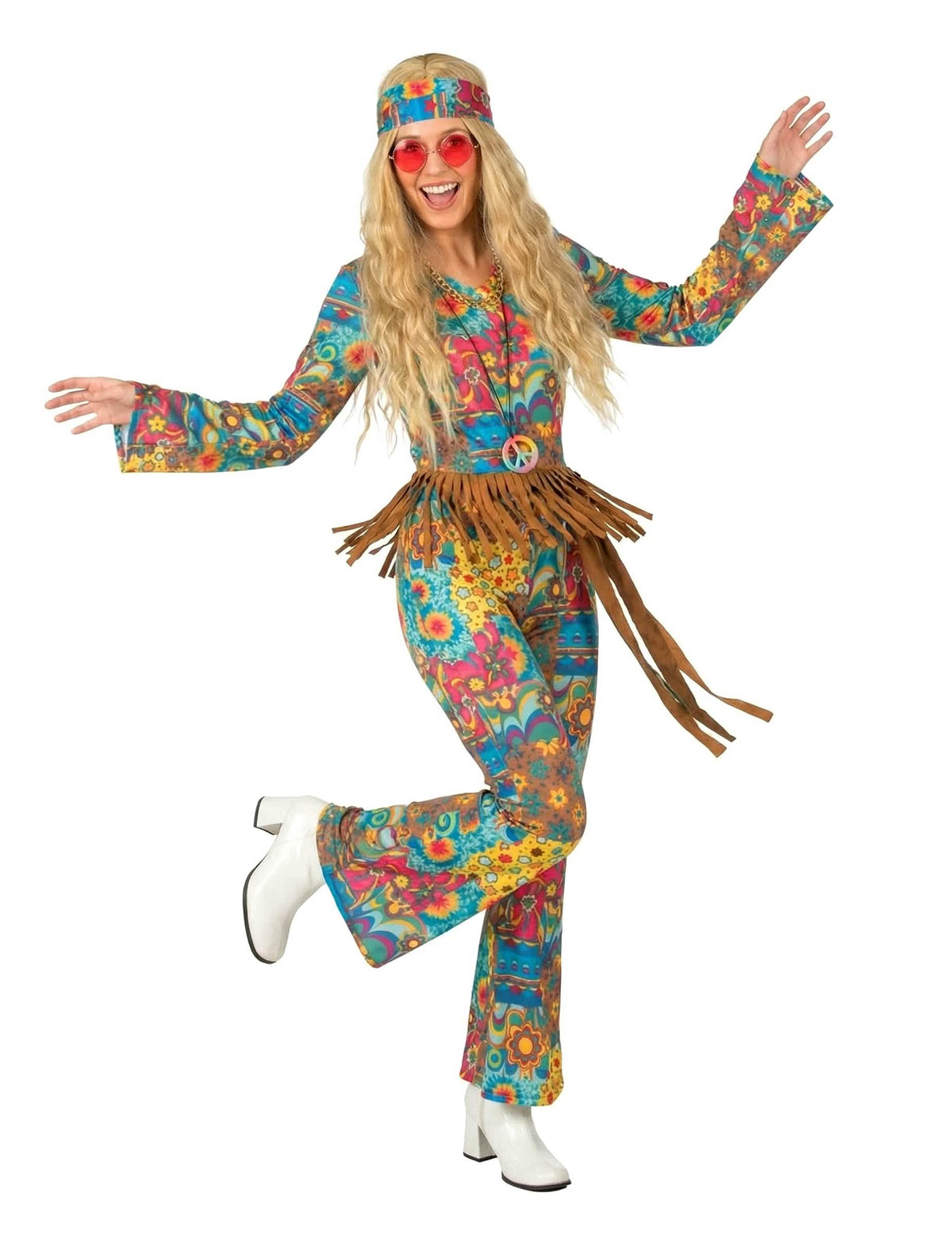 Hippie jelmez elölnézete női V-nyakkal