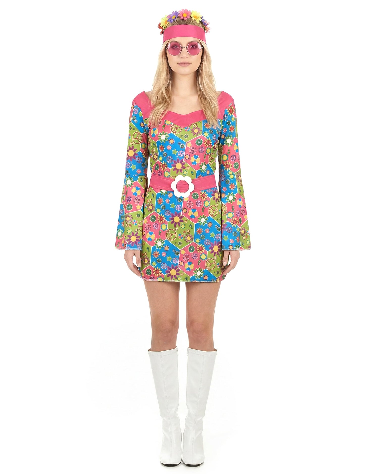 Vue de face du déguisement hippie à fleurs