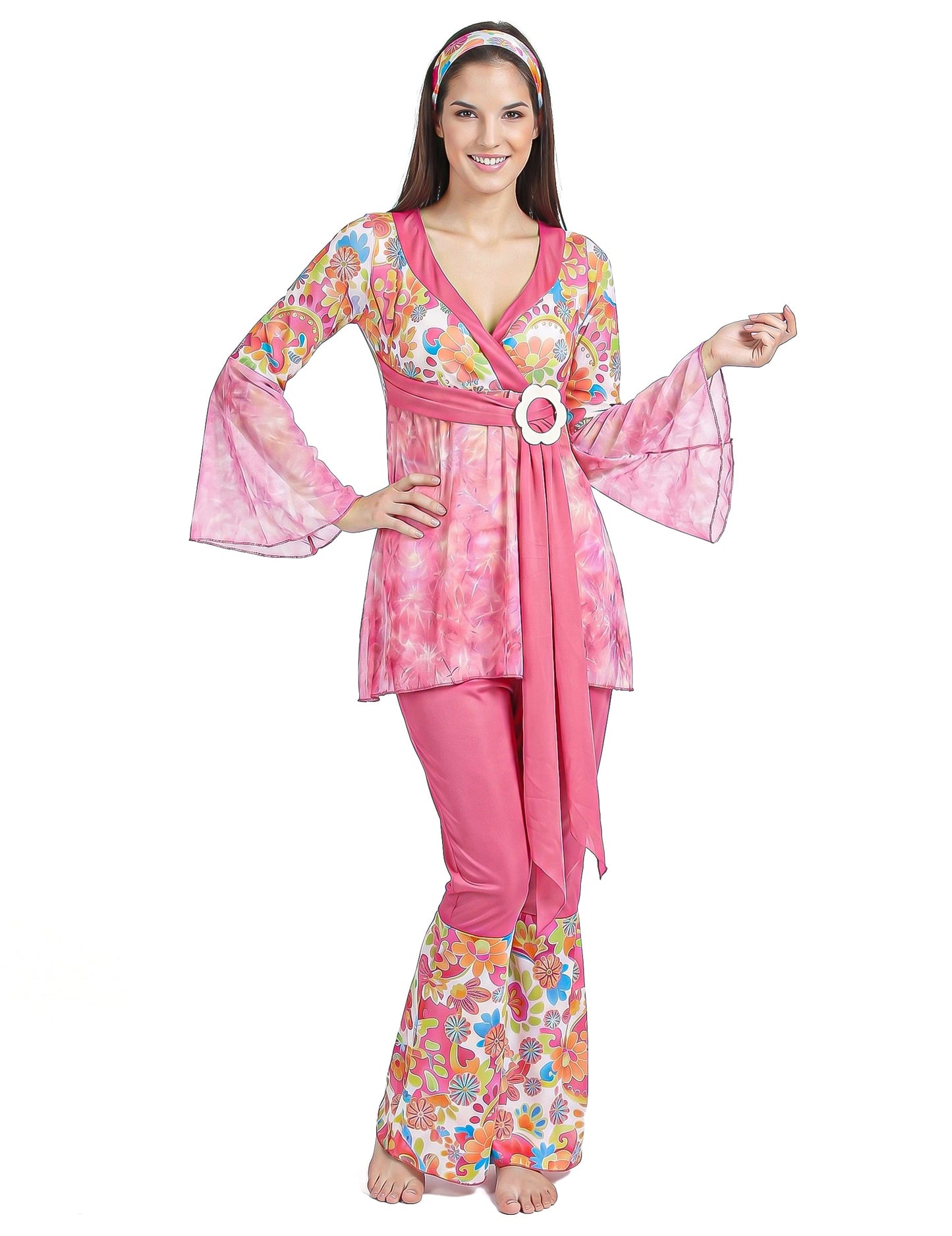 Déguisement hippie flower rose femme
