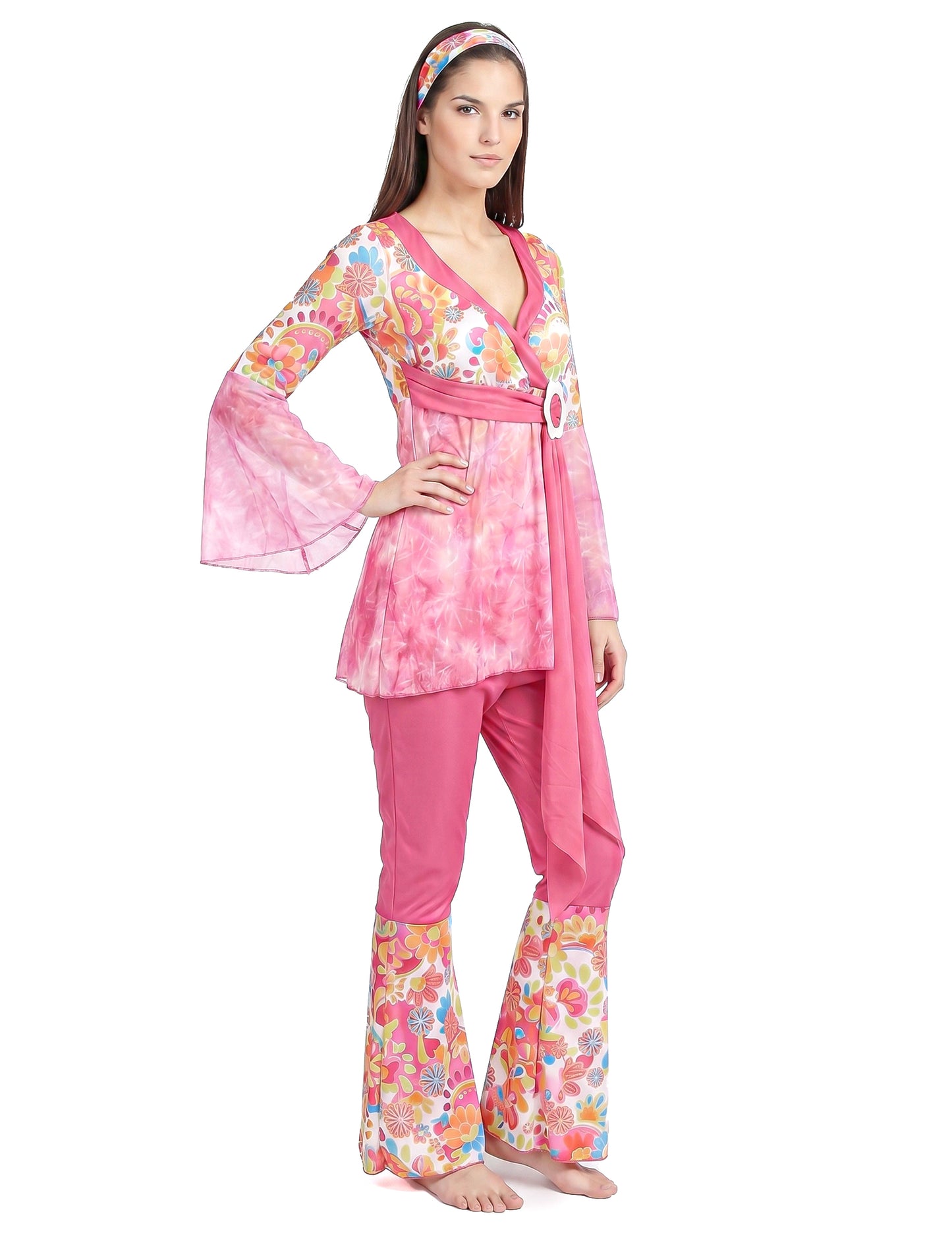 Déguisement hippie flower rose femme