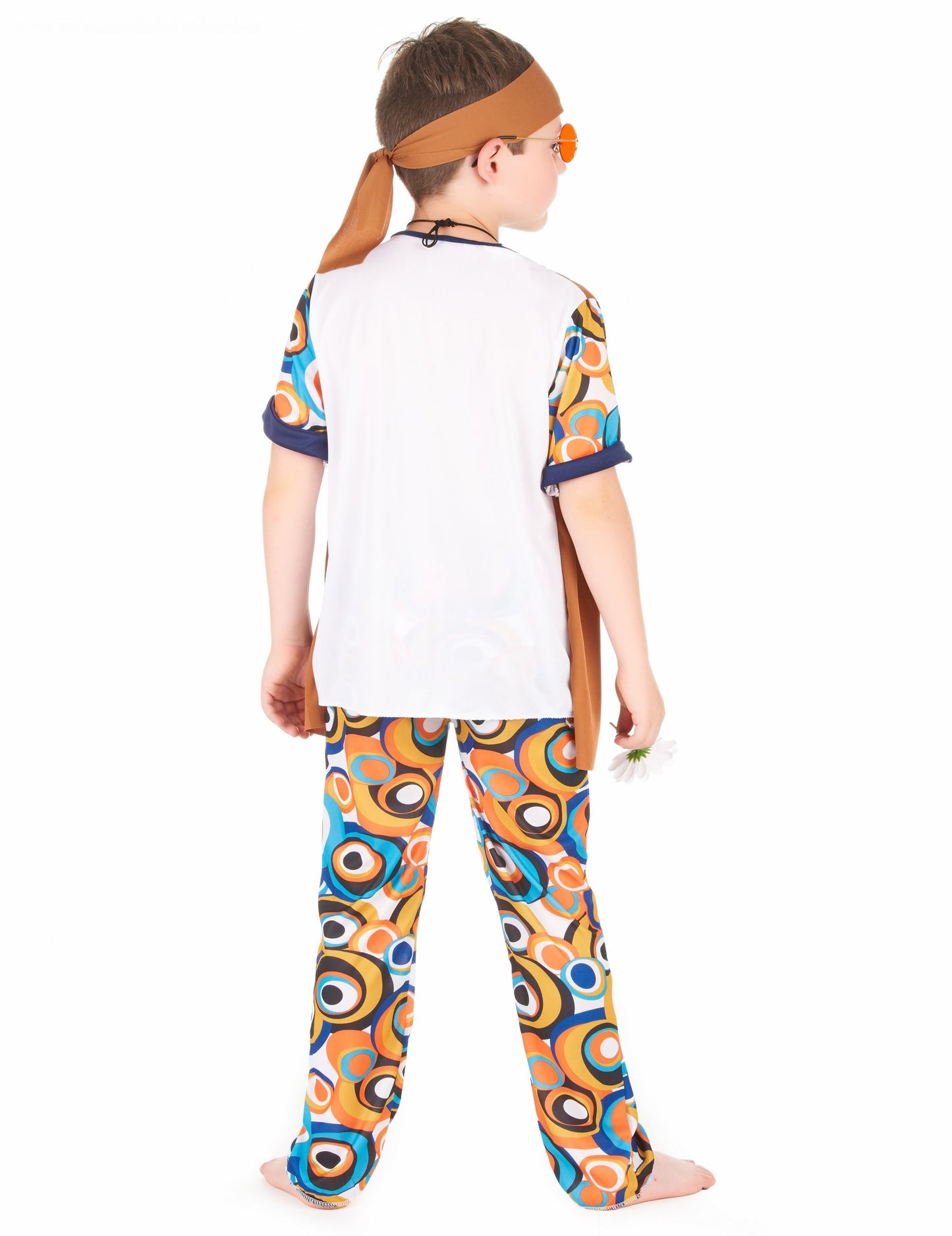 Hátulról nézet a fiúknak készült hippie jelmezről