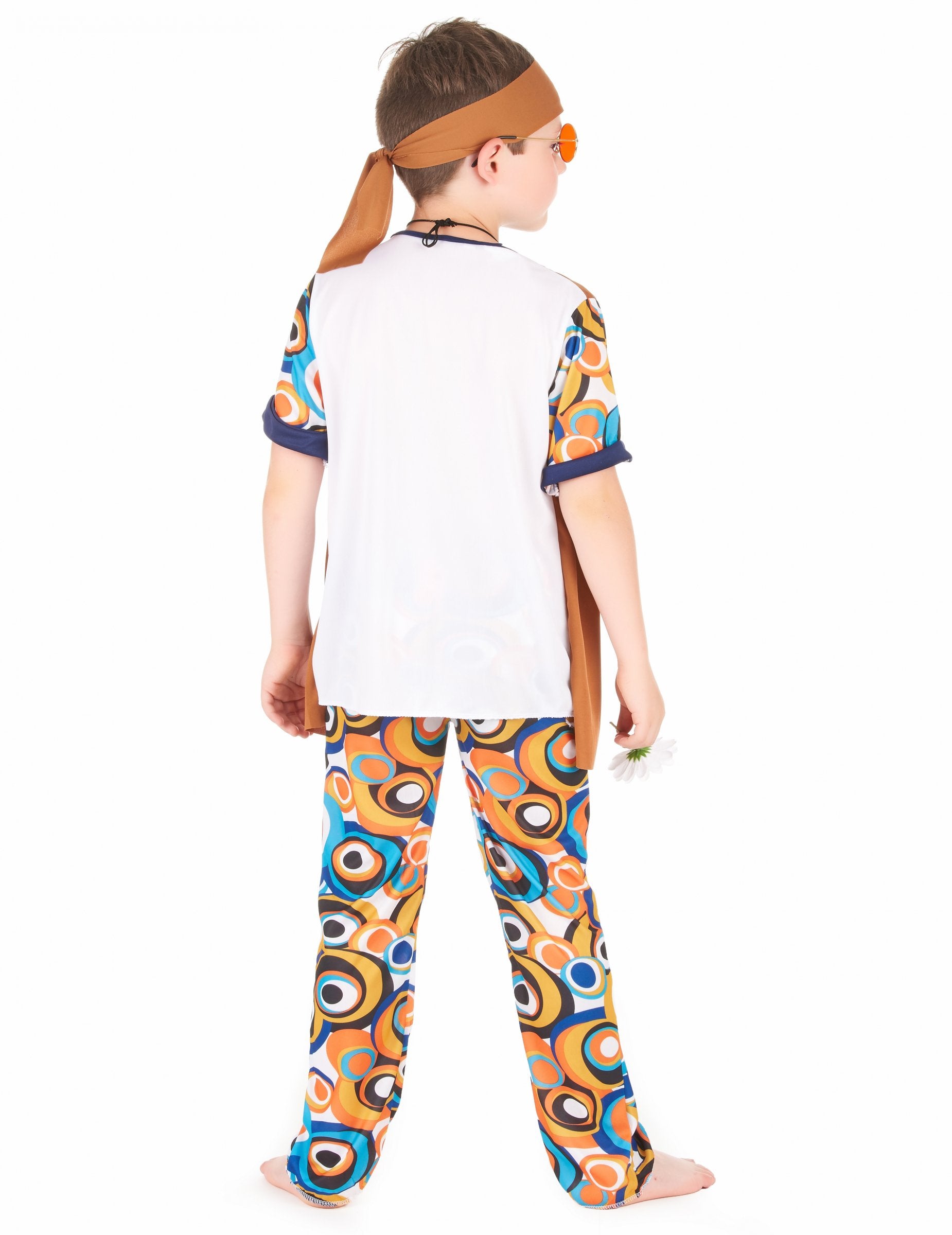 Hátulról nézet a fiúknak készült hippie jelmezről