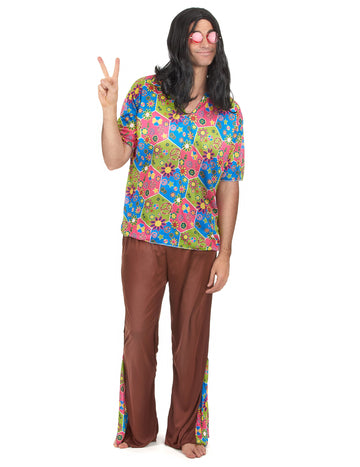 Déguisement hippie pantalon évasé pour homme multicolore et marron