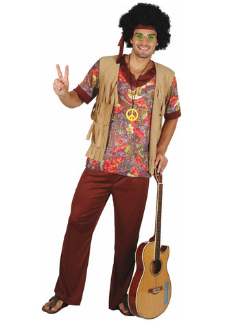 Déguisement hippie pour homme à motif rouge avec gilet à franges