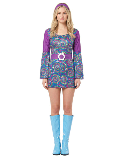 Vue d'ensemble du déguisement hippie psychedelique femme