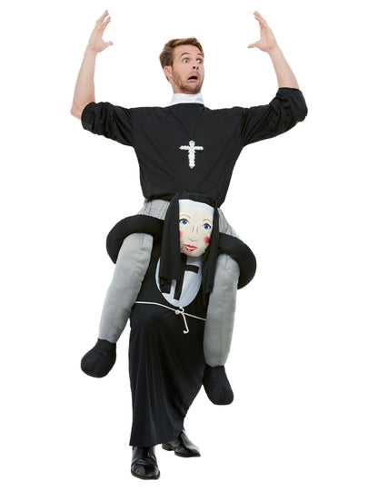 Déguisement à dos de religieuse pour adulte noir et gris avec croix