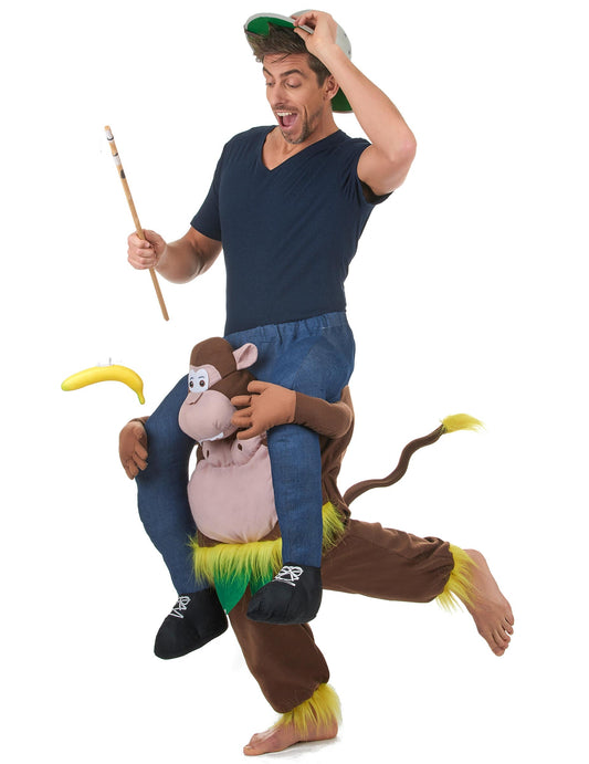 Déguisement à dos de singe pour adulte marron et beige avec banane