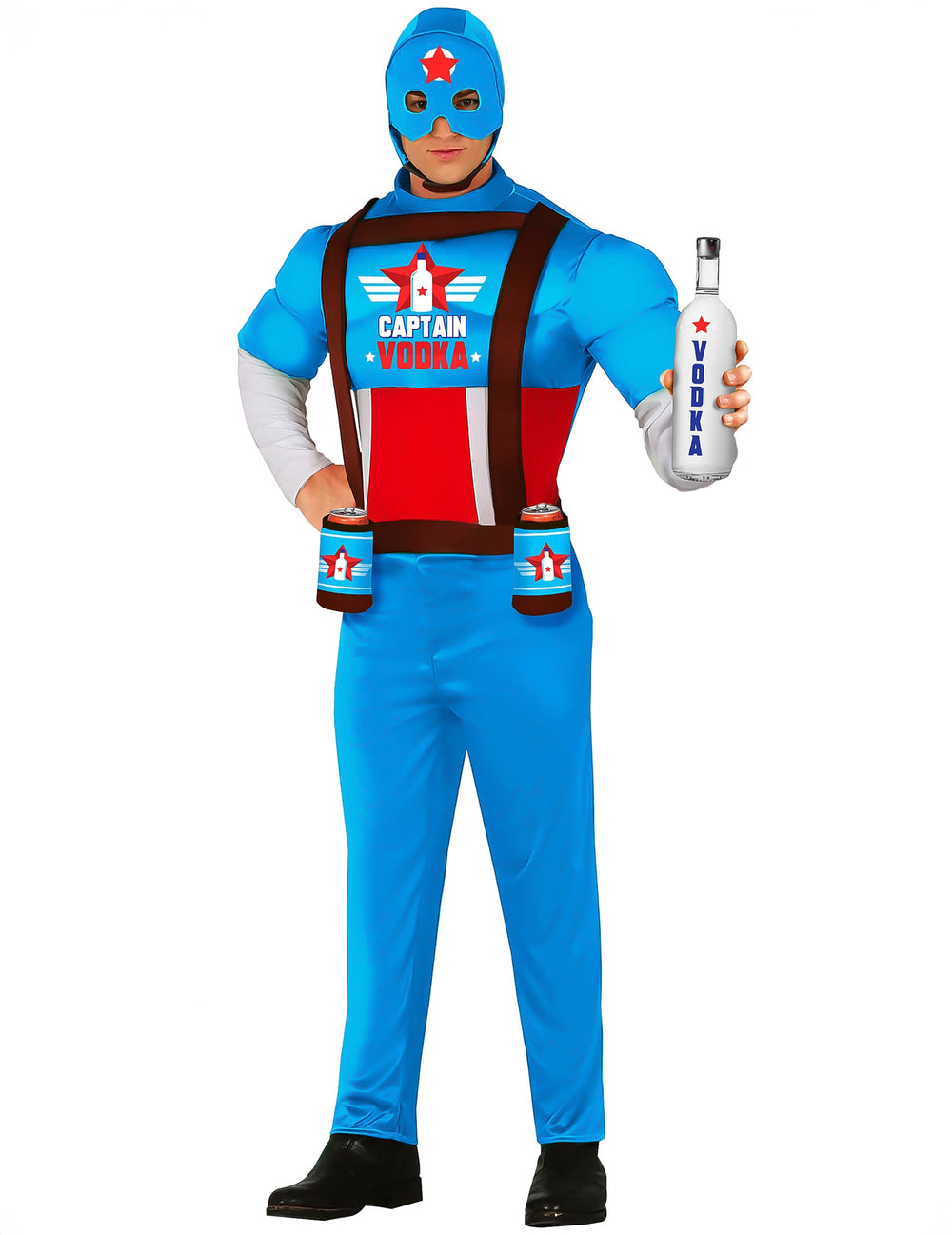 Déguisement humoristique Captain Vodka pour adulte bleu avec masque et bouteille factice