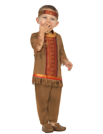 Déguisement indien à franges pour bébé marron avec bandeau