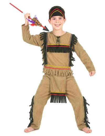 Déguisement indien pour garçon marron clair avec franges et bandeau