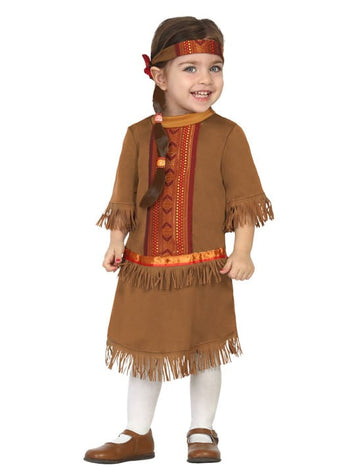 Déguisement d'indienne à franges pour bébé marron avec bandeau à motifs