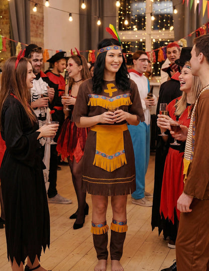 Indiai jelmez körülvett nő