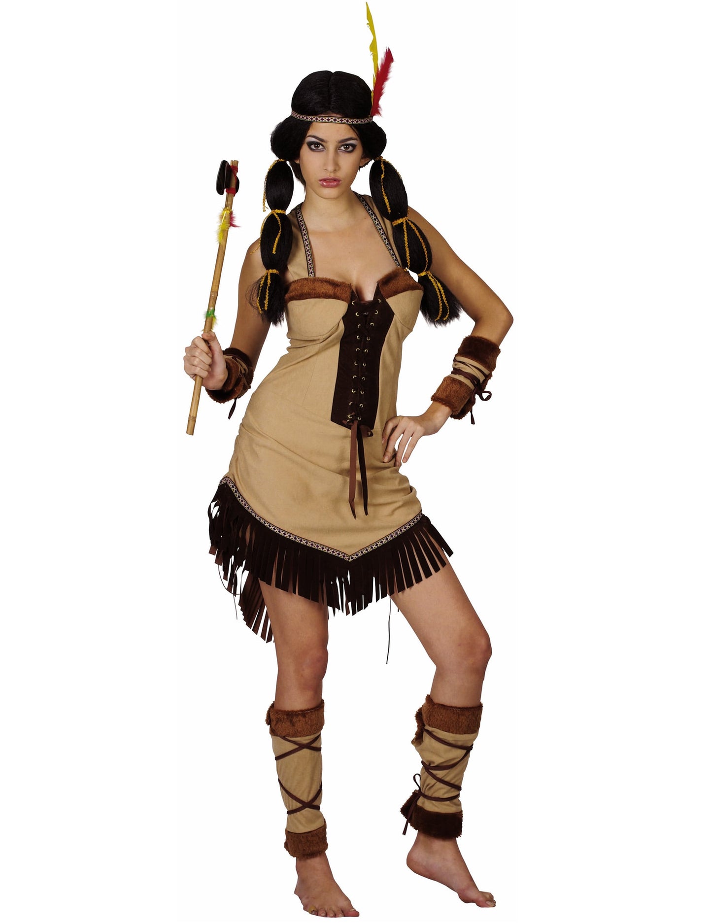 Déguisement indienne de luxe pour femme beige et marron à franges