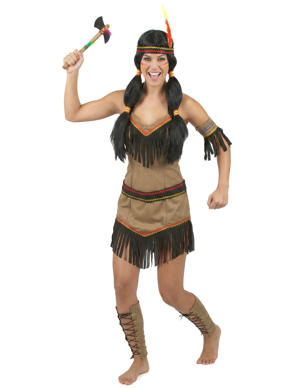 Déguisement indienne dos nu pour femme marron à franges noires