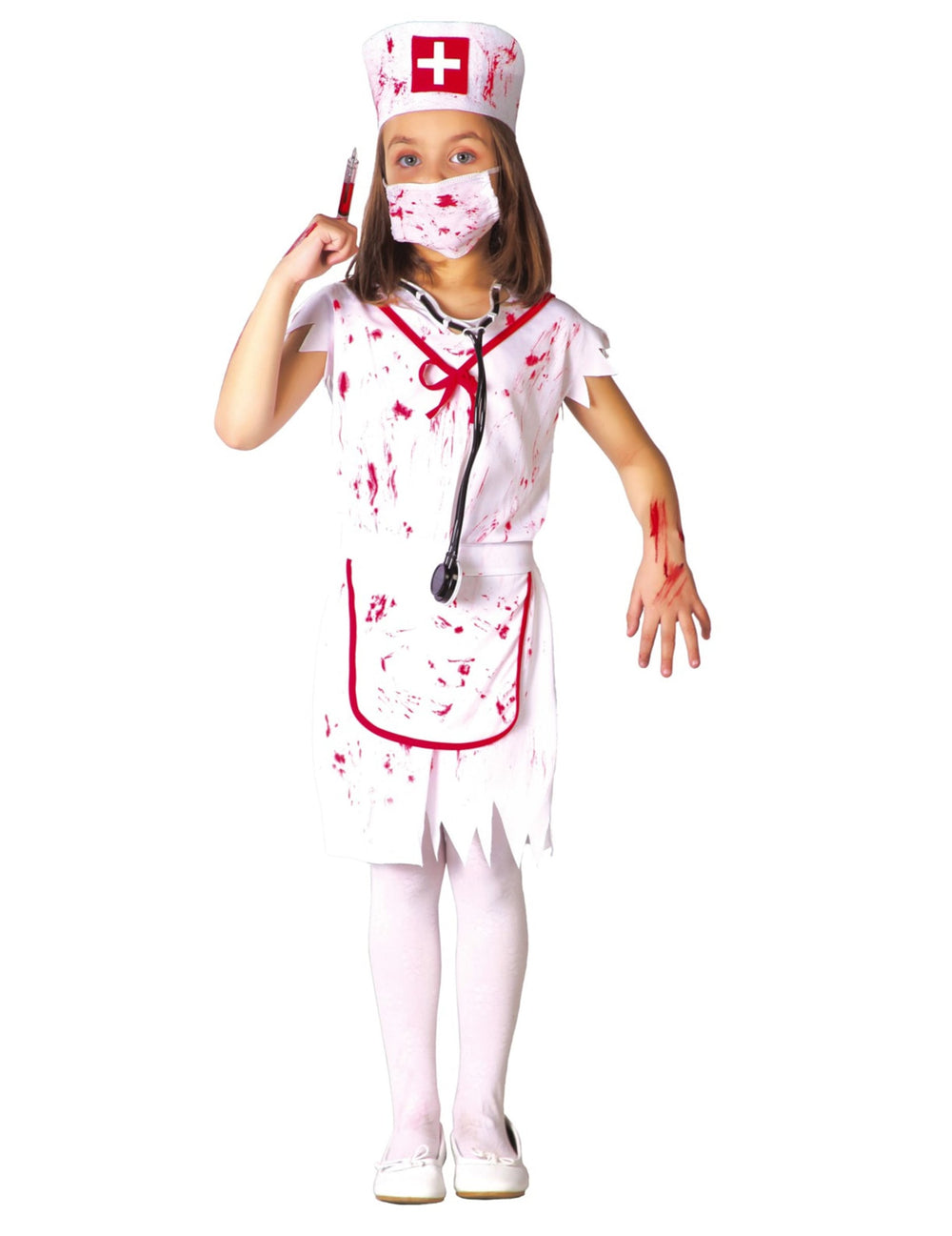 Déguisement infirmière zombie pour fille blanche et ensanglantée avec masque et coiffe