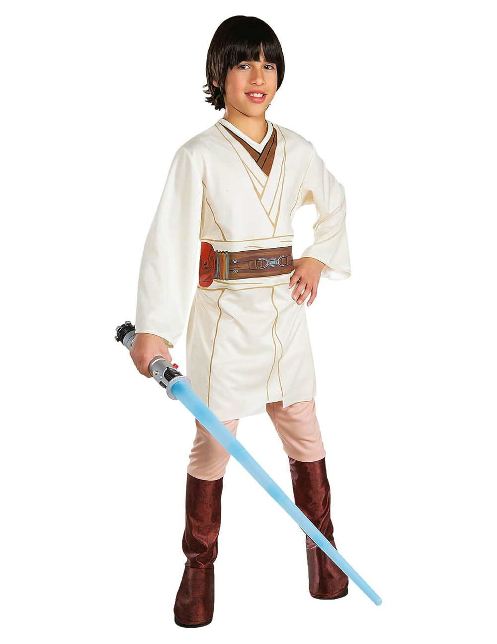 Déguisement jedi Obi-Wan Kenobi Star Wars pour enfant beige avec sabre laser bleu