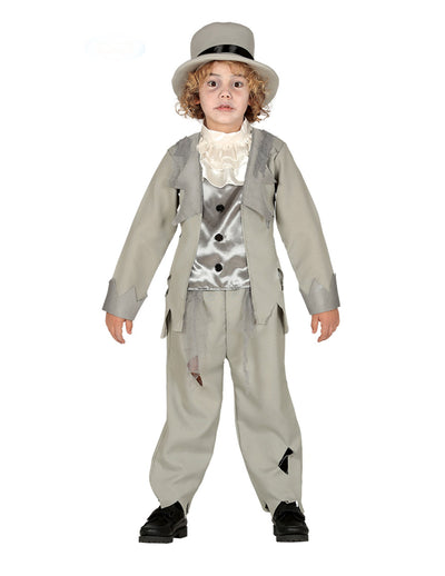 Déguisement jeune marié fantôme pour garçon gris avec chapeau