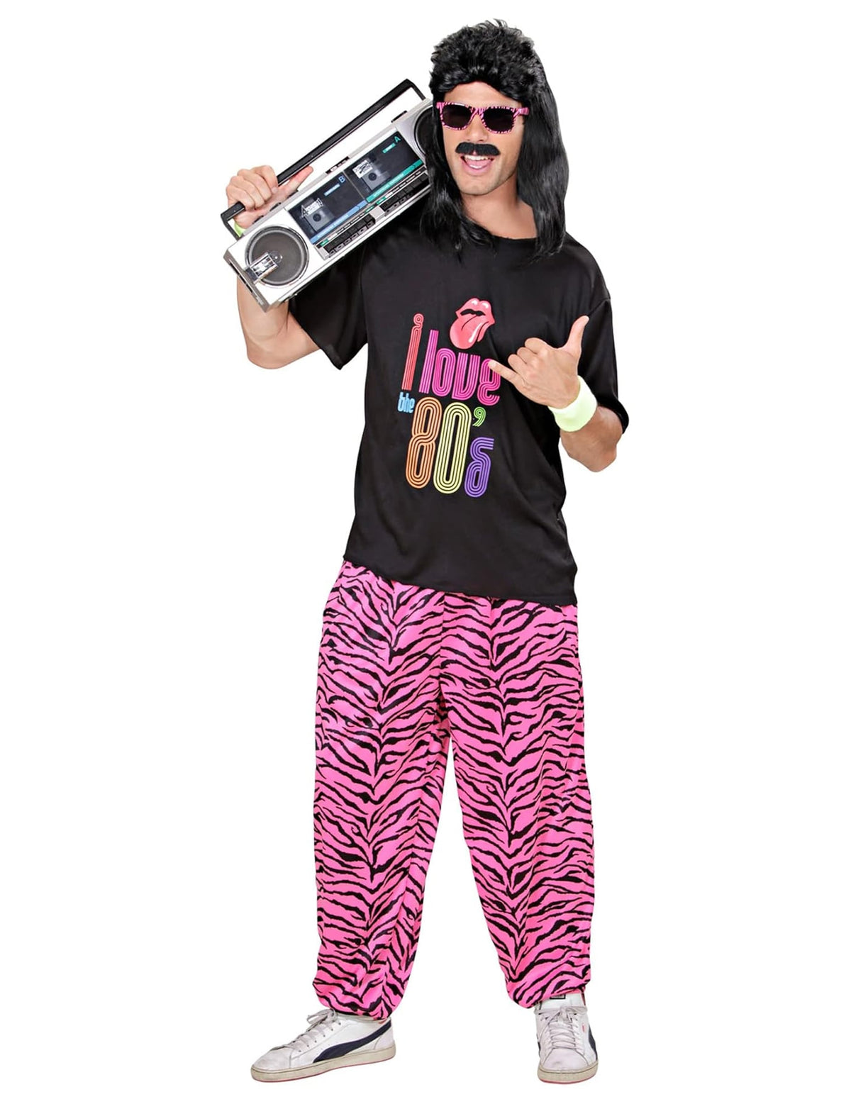 Vue de face du déguisement jogging I love 80's pour homme