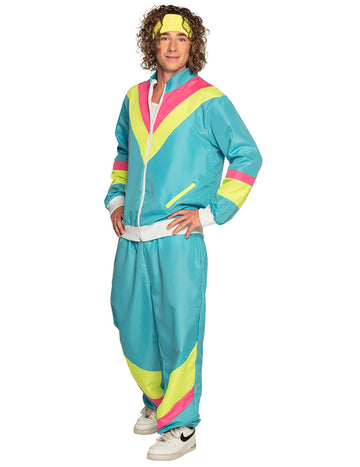 Férfi neonkék retro kocogó jelmez