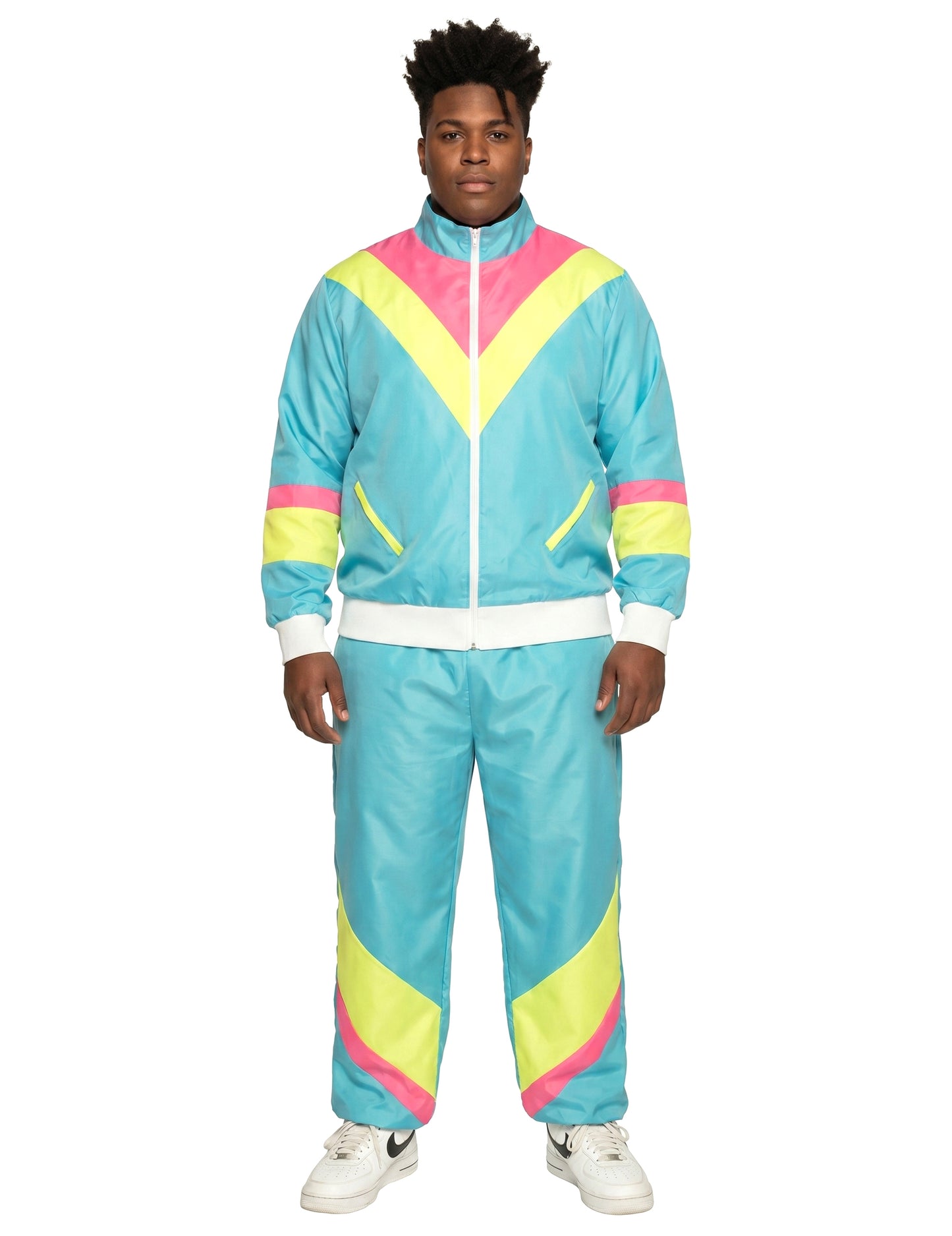 Férfi neonkék retro kocogó jelmez