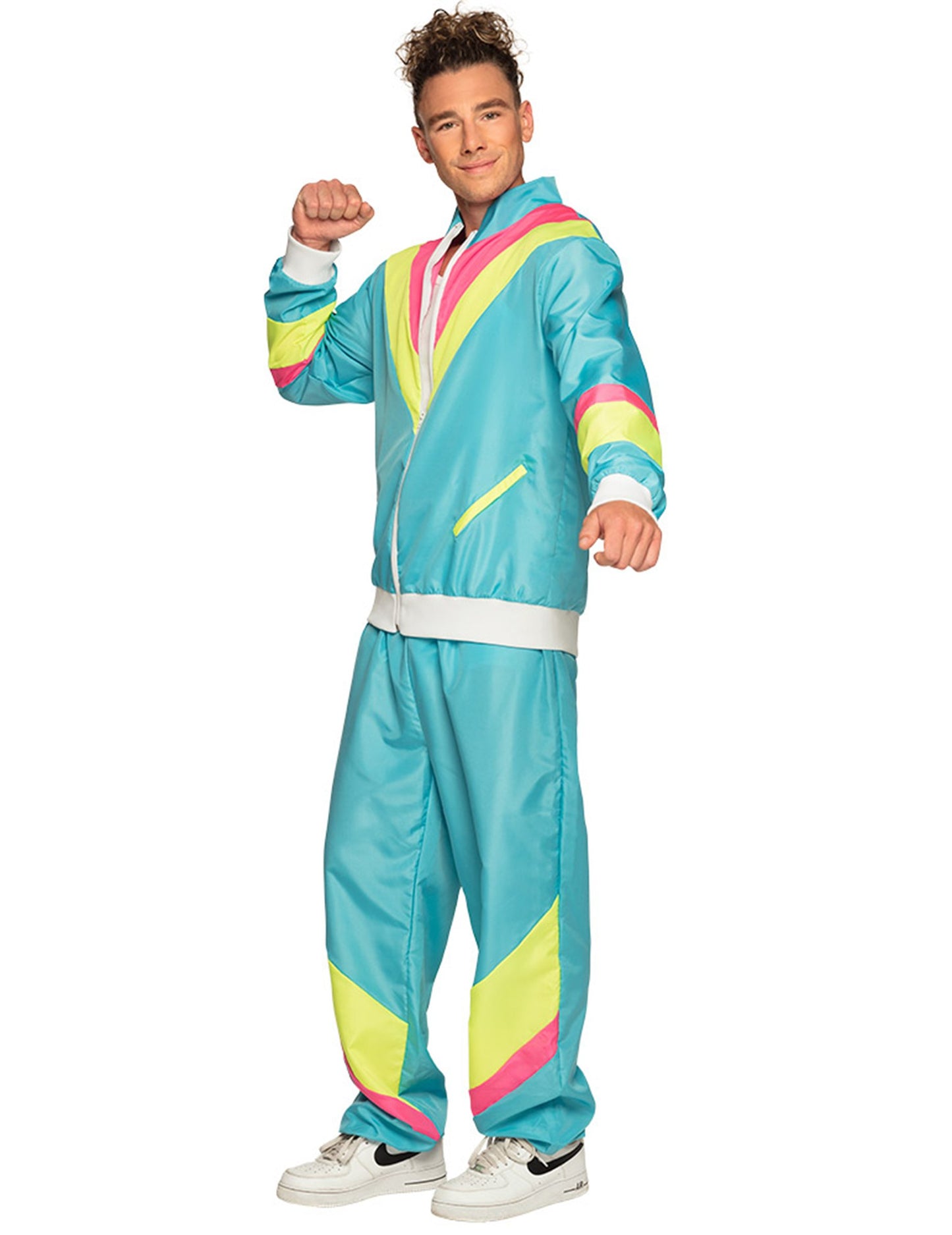 Férfi neonkék retro kocogó jelmez