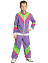 Déguisement jogging rétro pour enfant violet avec bandes vert fluo et rose