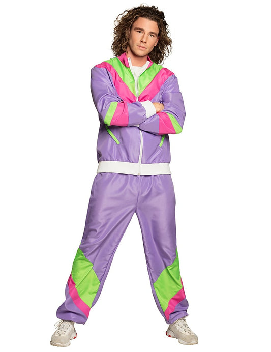 Déguisement jogging rétro pour homme violet rose et vert