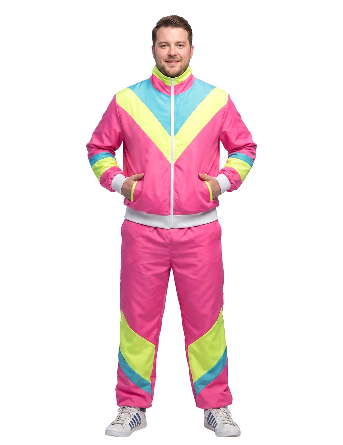 Férfi neon rózsaszín retro kocogó jelmez