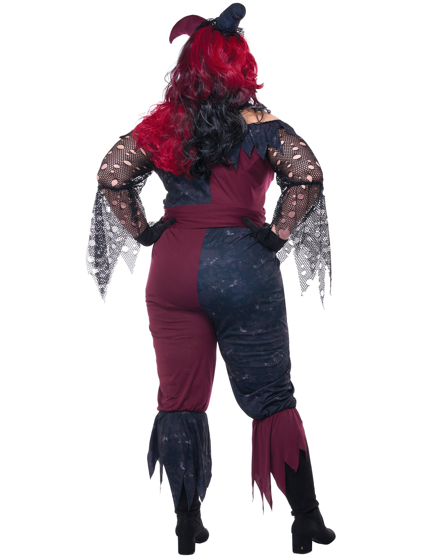 Vue de dos du déguisement joker psychopathe luxe pour femme