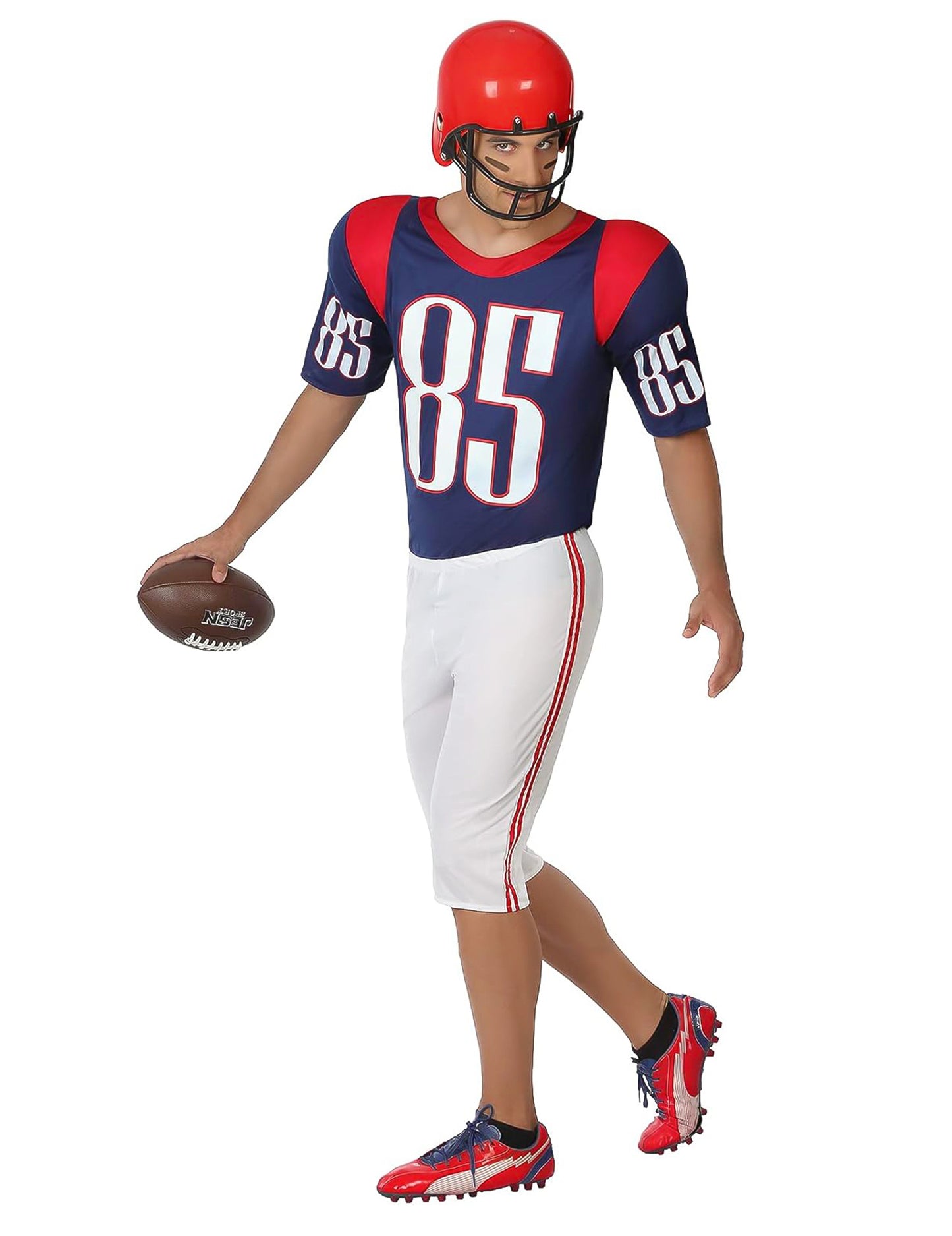 Déguisement joueur football américain pour homme bleu blanc et rouge avec casque