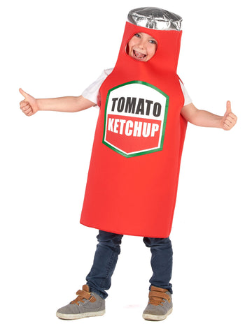 Déguisement de ketchup pour enfant rouge avec bouchon argenté