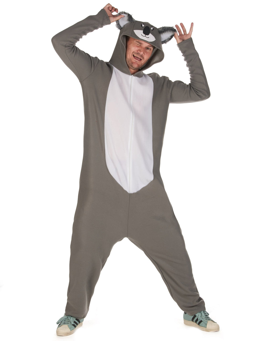 Déguisement koala pour homme gris et blanc avec capuche