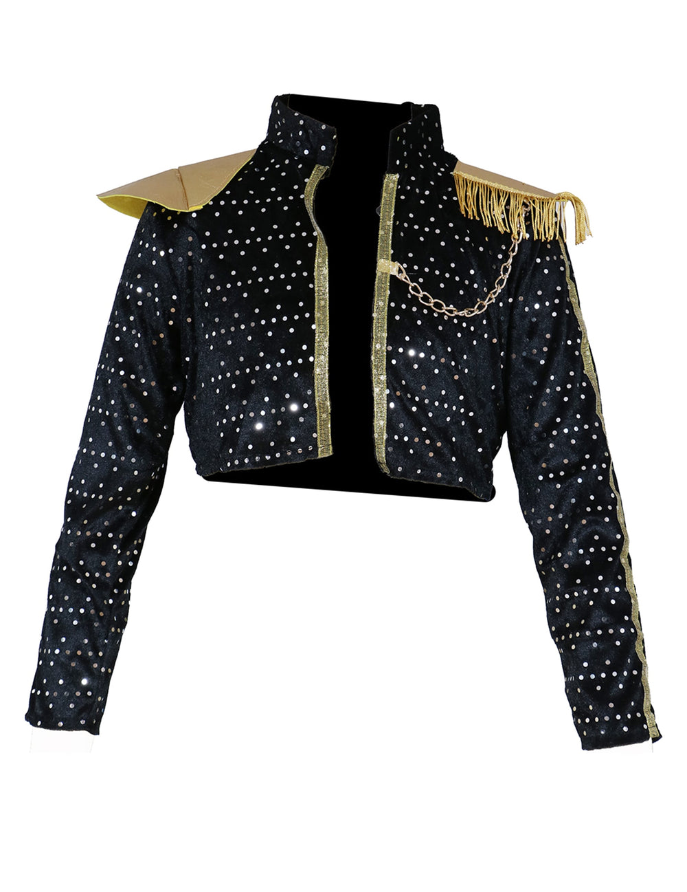 Veste à sequins avec épaulettes et chaîne dorées du déguisement Kpop star iridescent fille
