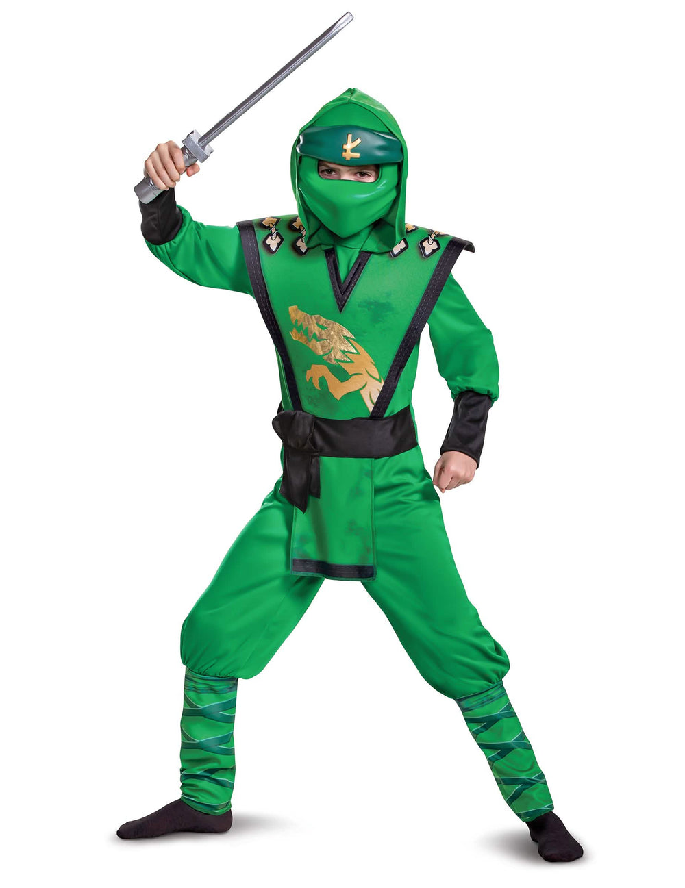 Póz karddal a LEGACY deluxe Lloyd Ninjago LEGO jelmezben