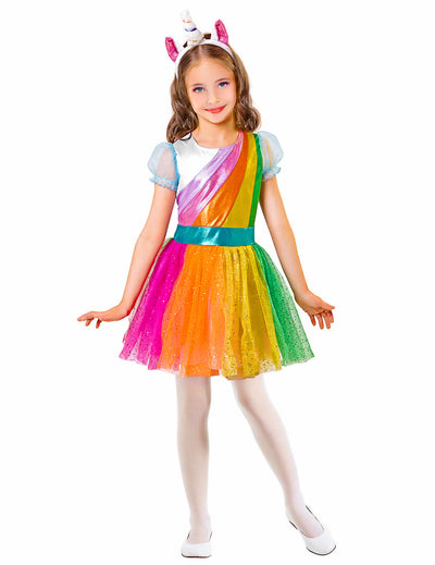 Déguisement licorne arc-en-ciel pour fille multicolore avec serre-tête