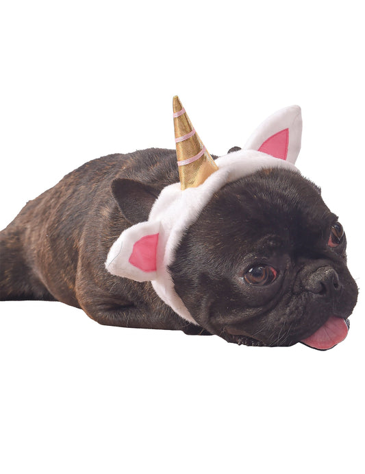 Déguisement licorne pour chien blanc et doré