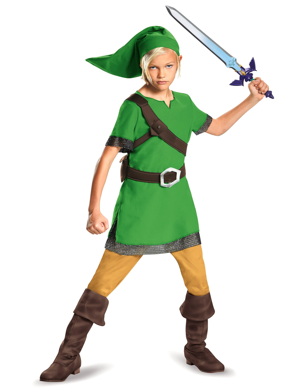 Déguisement Link Zelda™ classique pour enfant vert avec bonnet et ceinturon
